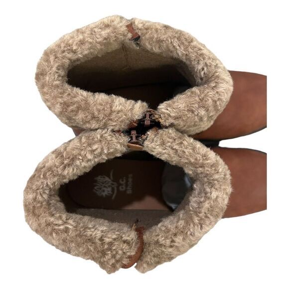 GC Shoes Doja Cognac Faux Fur Booties Shoes Size 8.5 M Women’s Good Choice NEW - Picture 11 of 13